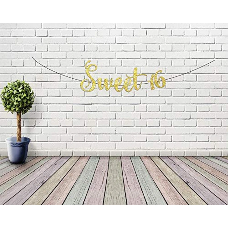 Gold Glittery Banner Years Birthday Banner Sweet 16 Photo Prop Happy Birthday Sign Anniversary Celebrate Decor Glitter Party Decoration Supplies